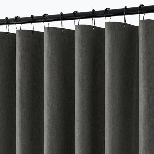 ANRODUO Dark Grey Linen Textured Fabric Shower Curtain Set - W72xL84