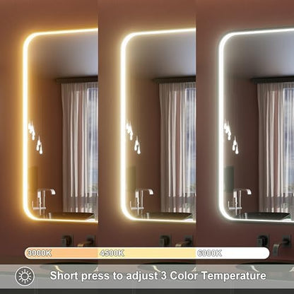 28"x36" Black LED Bathroom Mirror with Lights, 3000K/4500K/6000K