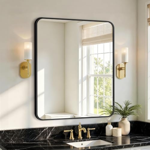 Vanity Bathroom Mirror, 30”x24” Black Bathroom Mirror for Over Sink