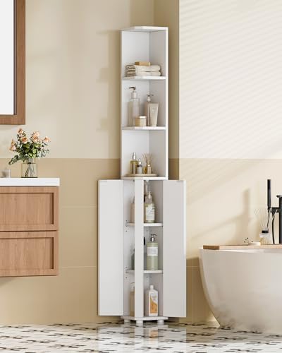 Hzuaneri Corner Cabinet, Tall Bathroom Corner Cabinet with Doors