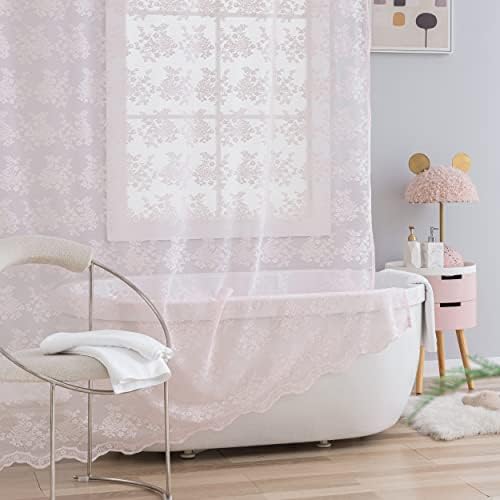 TUDECO Pink Lace 36 x 72 Shower Curtain with Attached Valance