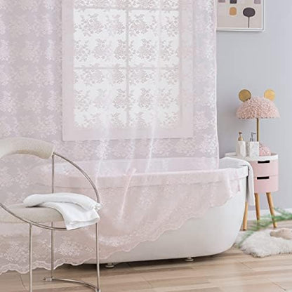 TUDECO Pink Lace 36 x 72 Shower Curtain with Attached Valance