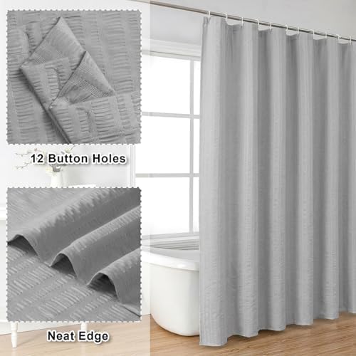 Aiyufeng Moga Extra Long Light Gray Shower Curtain 96 Inch Long, Embossed Texture Fabric Bathroom Shower Curtain, Large Hotel Bath Curtain with 12 Holes, 72Wx96H, Pale Gray
