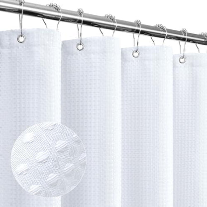 Gibelle Extra Long White Fabric Shower Curtain, 72 x 84