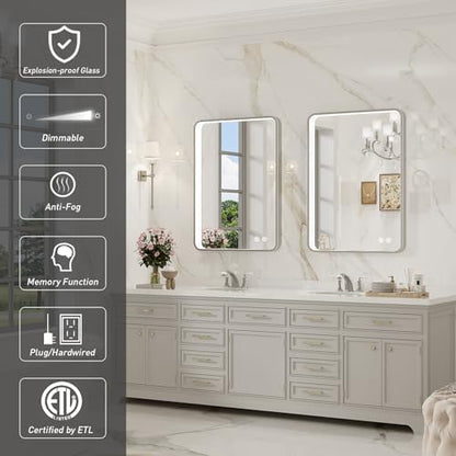 28x36 Inch LED Sliver Frame Bathroom Mirror,ETL Listed