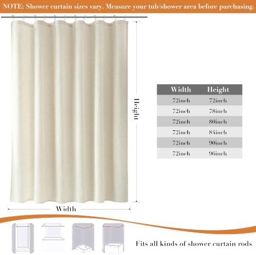 Nanspring Extra Long Linen Shower Curtain for Bathroom 80 Inch Light Beige