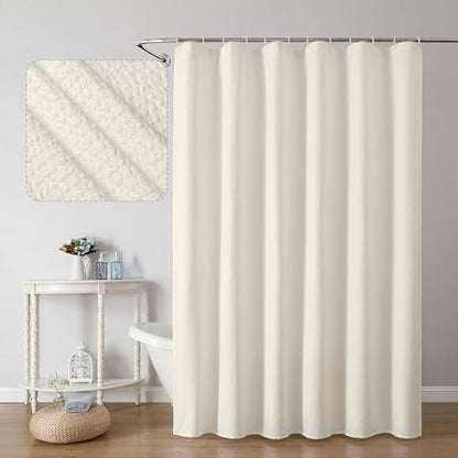 OWENIE Cream Shower Curtain or Bathroom 72x72 Inch, 3D Embossed Textured Waffle Fabric Shower Curtains, Soft Hotel Farmhouse Style, Water Repellent, Machine Washable, Cream, 72" W x 72" L
