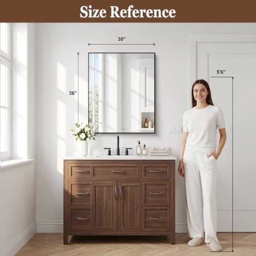 DESBING Black Bathroom Mirror for Wall, 30x36 Inch Rectangle Mirrors with Metal Frame, Modern Vanity Wall Mirror Decor for Entryway Hangs, Bathroom Living Room Horizontal or Vertical