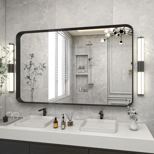 VooBang Bathroom Mirror 30"x48", Black Gorgeous Deep Frame Wall Mirror