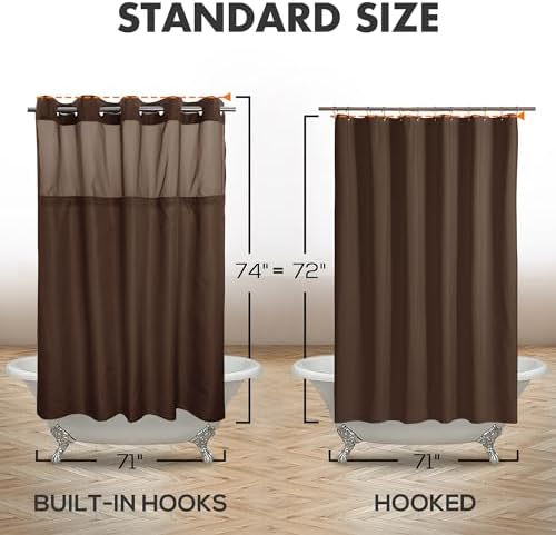 River Dream No Hook Shower Curtain with Snap-in Liner Set, Brown, 71x74