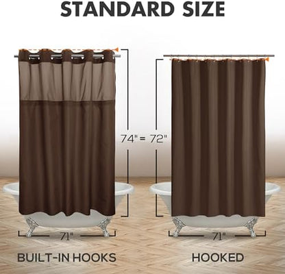 River Dream No Hook Shower Curtain with Snap-in Liner Set, Brown, 71x74