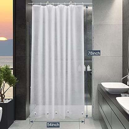 EurCross Frosted Stall Shower Curtain Liner, 8G PEVA Waterproof Weighted Hem Shower Liner with 5 Magnets, Narrow Small Shower Curtain Liner 54 inch Wide,9 Buttonholes (Frosted, 54"W x 78"H)