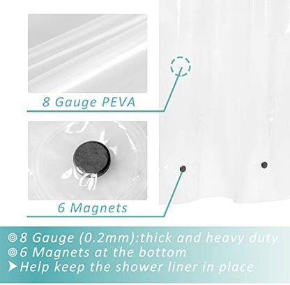 Mrs Awesome Extra Long Shower Curtain Liner with 6 Magnets 72 x 84, Clear