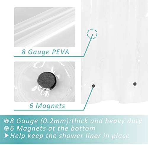 Mrs Awesome Long Shower Curtain Liner with 6 Magnets 72 x 78 inch, Clear