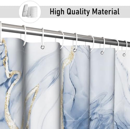 Blue Marble Shower Curtain Modern Abstract Luxury Gold Ink Texture Gray Ombre Watercolor Bathroom Curtain Set with Hooks Soft and Lightweight Waterproof Fabric Machine Washable 36" Wx72 L
