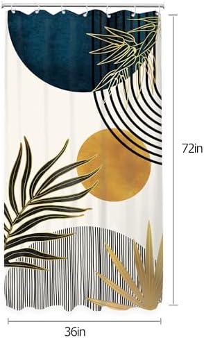 Stall Small Mid Century Blue Boho Abstract Bathroom Shower Curtain Set