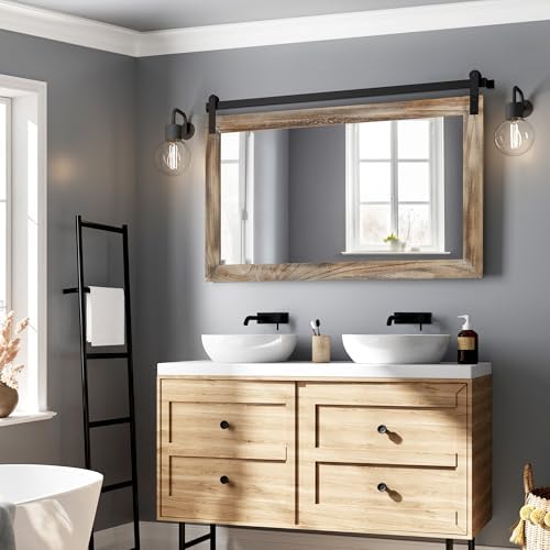 COGOOD Farmhouse Bathroom Mirrors for Over Sink - 26 x 41 Striped Brown