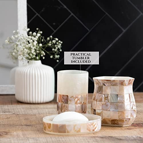 Creative Scents Milano Small Bathroom Trash Can 1.58 Gal / 6L - Decorative Bathroom Wastebasket with Beautiful Mother of Pearl Shells; Modern Round Waste Basket for Room, Bedroom or Living Room