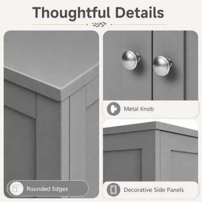 Nuturelly Bathroom Floor Storage Cabinet, 4 Doors, Anti-Tip, Grey
