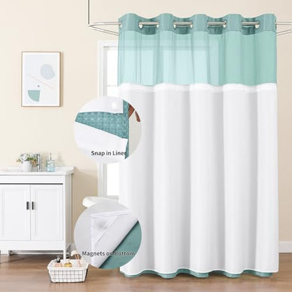 Colorful Star Teal No Hook Waffle Shower Curtain with Liner, 72 x 75 Inch