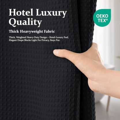 Dynamene Extra Long Waffle Shower Curtain 256 GSM Fabric 72"x84" Black