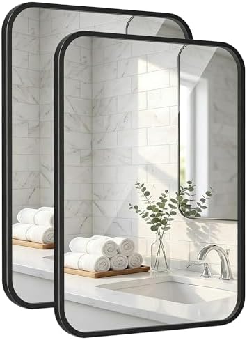 2-Pack 22x30 Inch Matte Black Rounded Rectangle Vanity Mirrors
