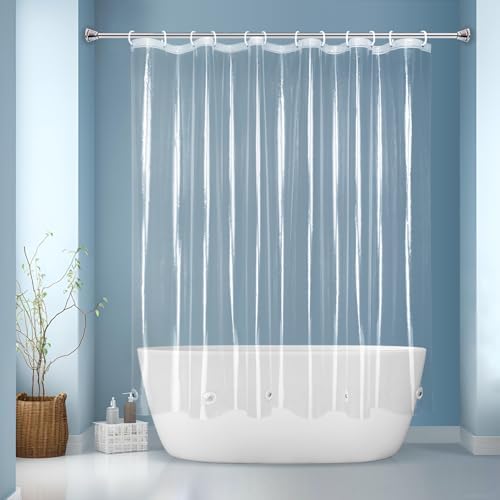 EurCross Clear Shower Curtain Liner Short Length 68 inches with 5 Magnets, Waterproof PVC-Free 9G Heavy Duty PEVA Shorter Transparent Shower Curtain 72 x 68 inch Without Hooks