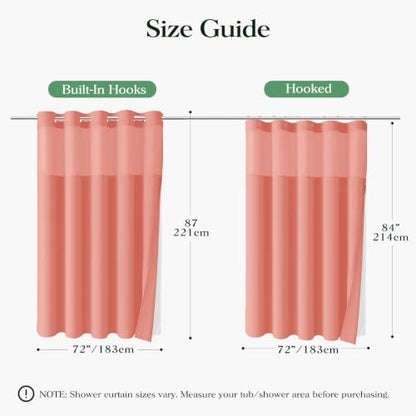 Dynamene Coral Hook Free Waffle Shower Curtain & Snap-in Fabric Liner,72x87