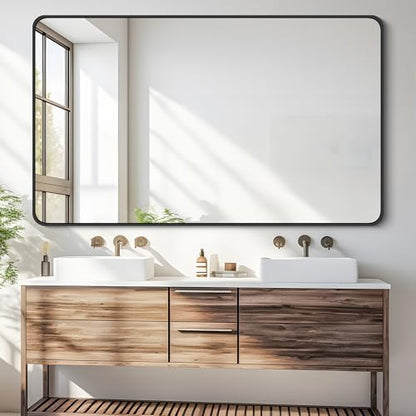 DESBING 30 x 50 Inch Bathroom Mirror, Matte Black Wall Mirror with Metal Frame, Decorative Rectangular Vanity Mirror for Bedroom Bathroom Living Room Entryway (Horizontal/Vertical)