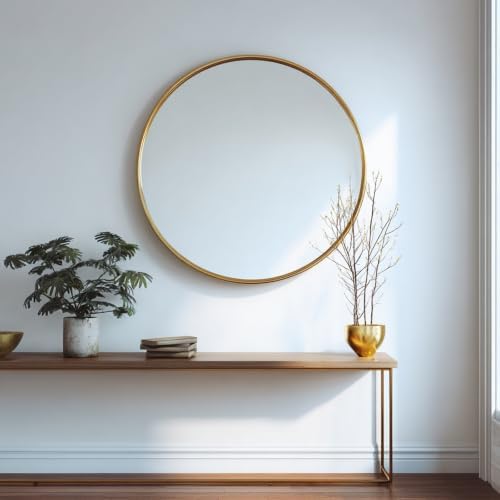 Sunniry Gold Round Mirror 40 inch, Gold Bathroom Mirror,Brushed Metal Frame
