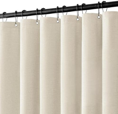 MIULEE Linen Fabric Shower Curtain Light Cream W72*L72 12 Metal Hooks