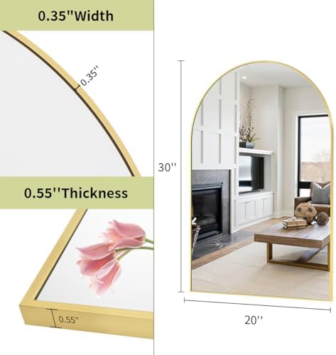 BEAUTYPEAK 20"x30" Arch Bathroom Wall Mirror, Gold