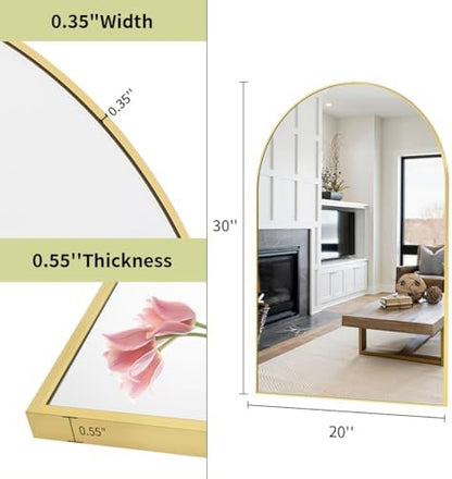 BEAUTYPEAK 20"x30" Arch Bathroom Wall Mirror, Gold