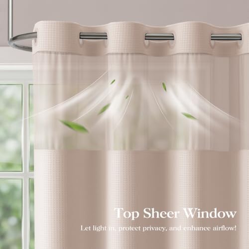 Dynamene Blush Pink Hook Free Waffle Shower Curtain & Snap-in Liner,72x99