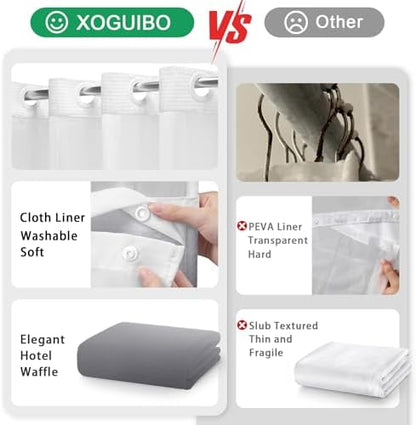 No Hook Shower Curtain with Liner Set Hotel Waffle Ombre Grey 72W X 75L