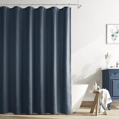 Naturoom Linen Shower Curtain 84 Inch Long for Bathroom Denim Blue 1 Panel