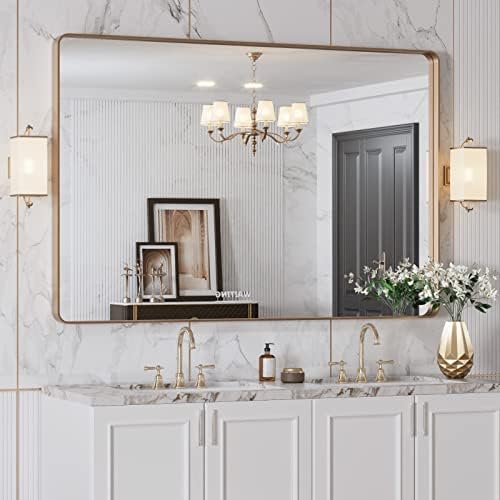 LOAAO 48"X32" Gold Bathroom Mirror