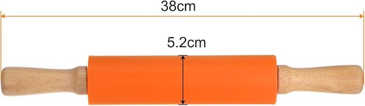 HARFINGTON Silicone Rolling Pins for Baking 15 Inch Wooden Handle Non Stick Rolling Pin Small Roller Playdough Rolling Pins for Dough Pizza Pastry Fondant Kitchen, Orange