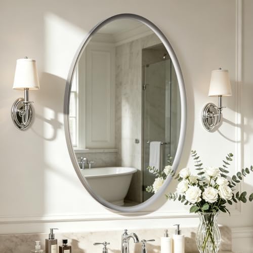 USHOWER Brushed Nickel Oval Bathroom Mirror 20x28 Inch