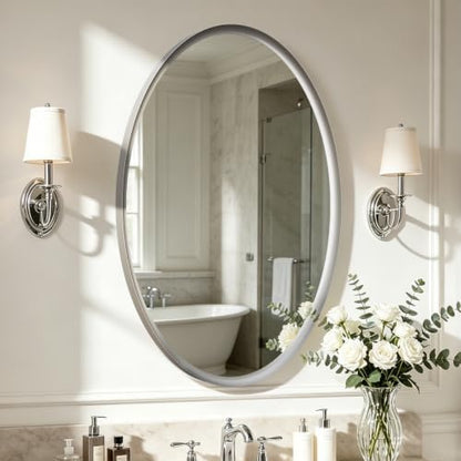 USHOWER Brushed Nickel Oval Bathroom Mirror 20x28 Inch