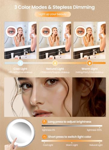10x Makeup Mirror with Lights, Magnifying Mirror 3 Light Modes Silver