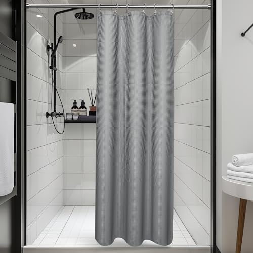 Vipfree 3 in 1 Shower Curtain Set, Waffle Shower Curtain and Liner Set with 6 Double Sided Shower Curtain Hooks, 258GSM Luxury Weighted Cloth Shower Curtain for Shower Stall, 36 W x 72 H, Grey