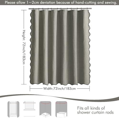 MIULEE Grey Scalloped Linen Shower Curtain 72x72 Inches