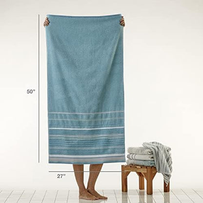 SKL Home Seabrook Stripe Bath Towel Set-4pc, Premium 100% Cotton, Teal