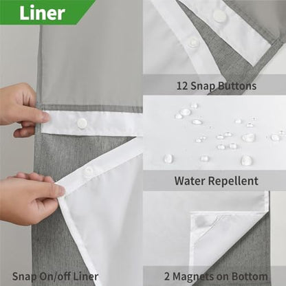 eachope No Hooks Needed Linen Textured Shower Curtain with Snap-in Fabric Liner Set,Grey Hotel Luxury Decor Shower Curtains for Bathroom,Waterproof & Washable,71Wx77H