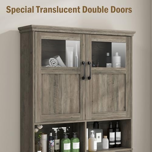 Vabches Over The Toilet Storage Cabinet with Doors & Paper Holder, Grey