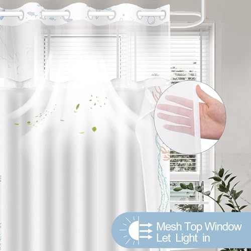 No Hook Shower Curtain and Liner Set, Orange Beach Coastal 71x74