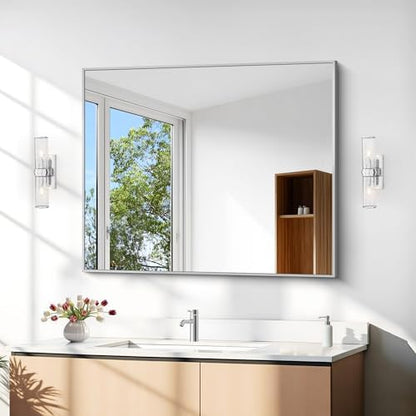 DESBING 30" x 30"Bathroom Mirror, Silver Rectangle Corner Wall Mirror with Metal Frame, Decorative Rectangular Vanity Mirror for Bedroom Bathroom Living Room Entryway (Horizontal/Vertical)