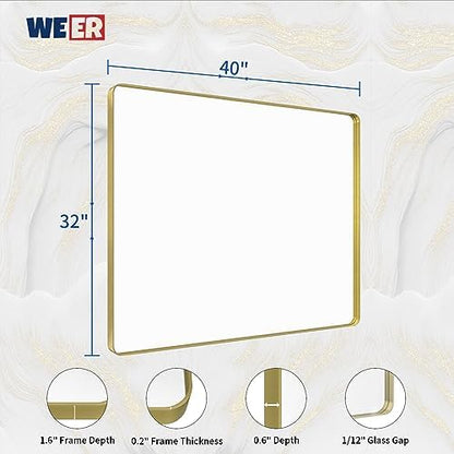 WEER Gold Bathroom Vanity Mirror 40X32 Inch
