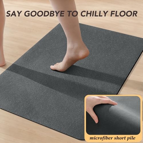 ACCUMTEK Non Slip Bath Mat, Thin Bathroom Rugs Fit Under Door, Quick Dry Bath Mats, Machine Washable Bath Rugs for Bathroom, Bathtub & Kitchen, Charcoal Gray/Upgraded Solid/32 x20